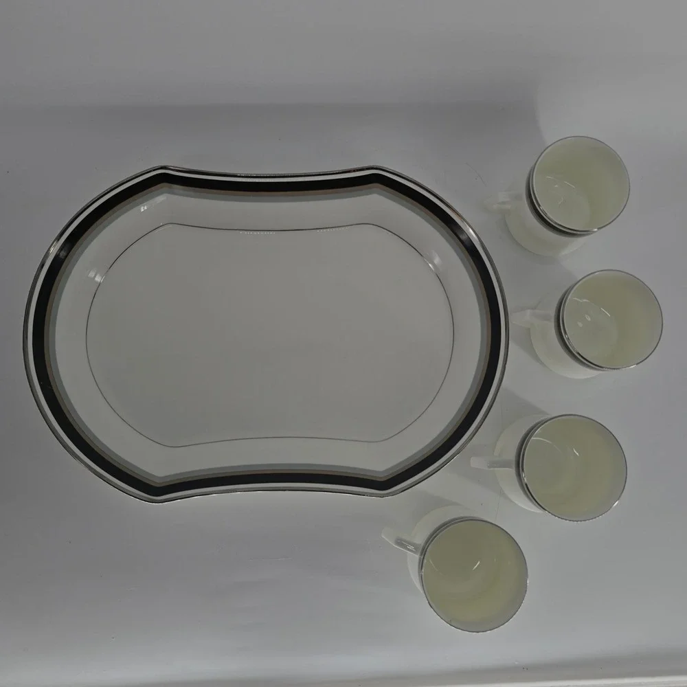 Mikasa Noir A4102 Coffee Set Platter 4 Cups Bone China Japan Vintage